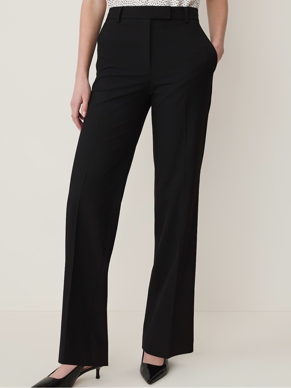 NWT Ann Taylor Curvy Fit Trouser Pants Size 8 Navy Mid Rise Wide Leg Career